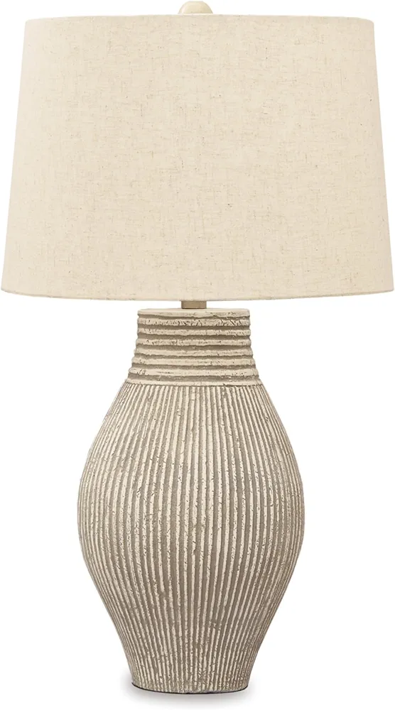 Signature Design by Ashley Layal Casual 29" Textured Paper Composite Carved Base Single Table Lamp, Beige