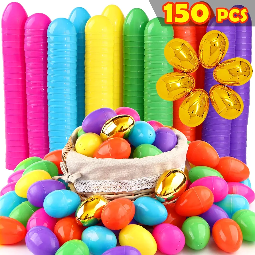 Jumbo Bright Plastic Easter Eggs - 3.15'' Include 6 Golden Eggs,for Easter Basket Stuffers Fillers,Theme Party Favor,Classroom Prize (3.15 in) 150 Pieces