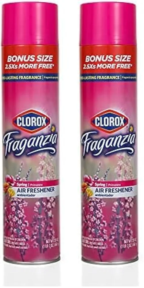 Clorox Fraganzia Aerosol Air Freshener in Spring Scent | Long-Lasting Air Freshener Spray from Clorox| 20 Oz Bonus Size | Room Air Freshener Spray Aerosol (Pack of 2)