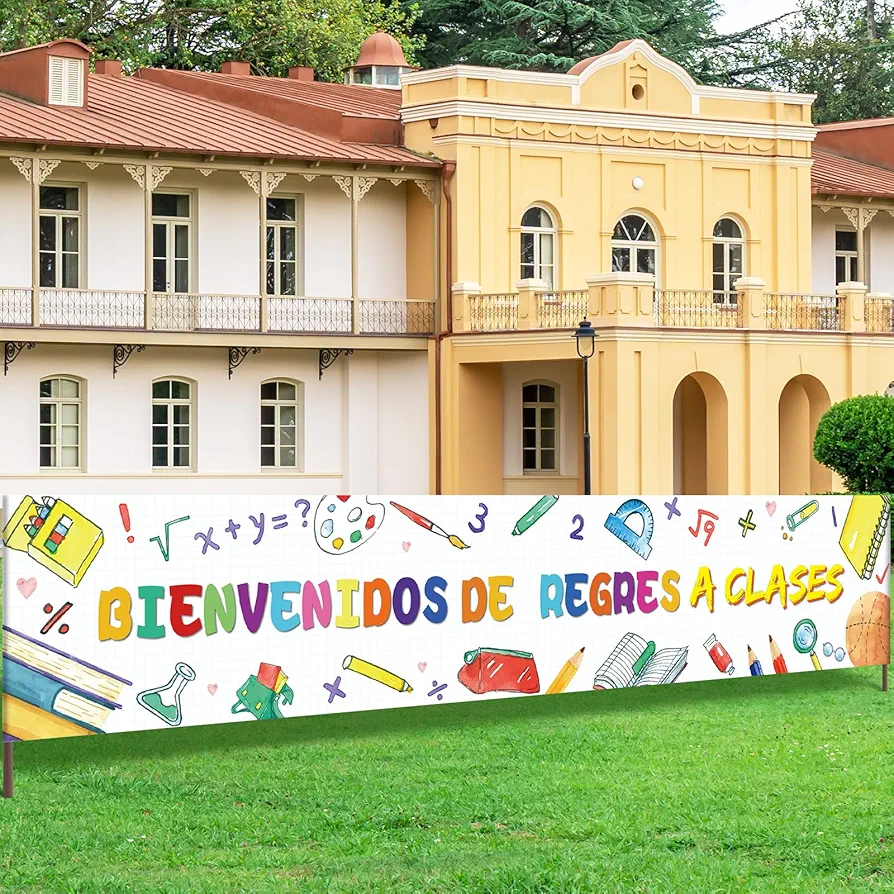 Bienvenidos Spanish Welcome Back to School Banner Decoration Back to School Yard Banner Bienvenidos Banner Large First Day of School Banner for Classroom School Wall Decoration