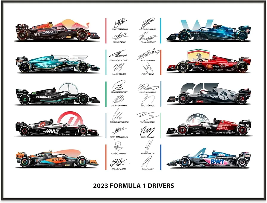 MERI HOME 2023 Teams Formula 1 Poster Wall Art - Limited Edition F1 Car Racing Car Decor - 12x16 Best Gifts For F1 Fans, SPort Car Wall Art Prints - Living Room Or Office Decorations UNFRAMED