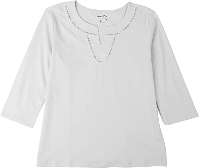 Coral Bay Womens Solid Split Neck 3/4 Sleeve Top