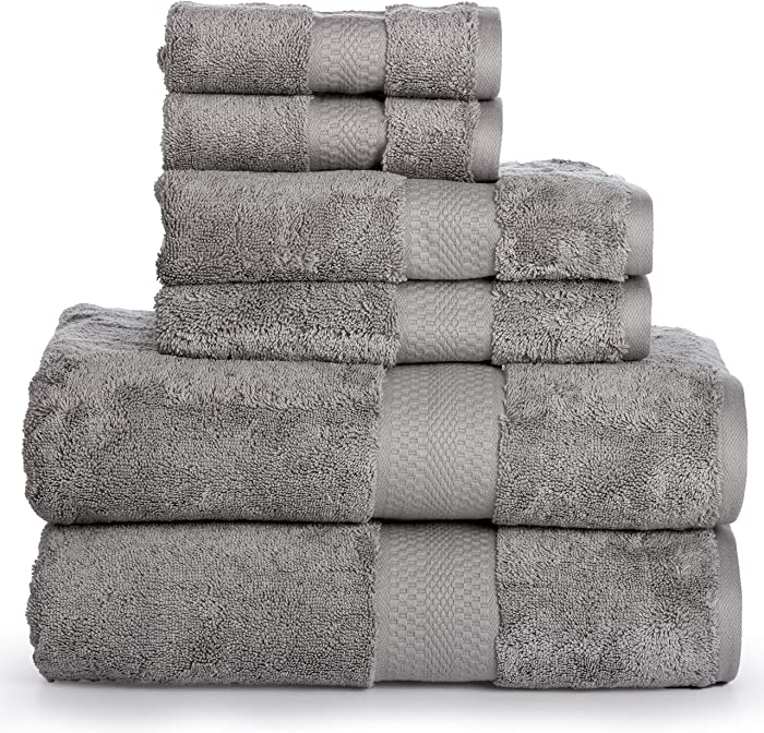 Super Plush 700 GSM Premium Bath Towels - Silver - 6 Piece Towels Set- 2 Bath Towels, 2 Hand Towels, and 2 Washcloths - 100% Combed Low Twist Cotton Towels for Home, Hotel and Spa