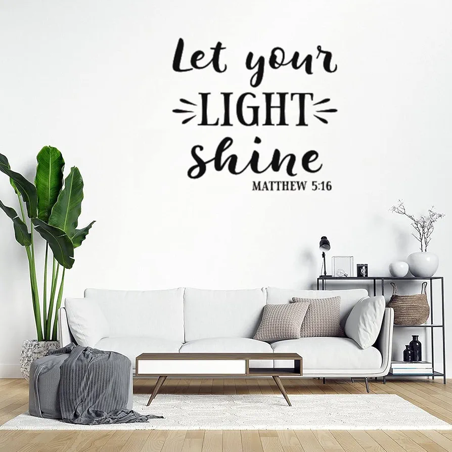 Let Your Light Shine, Youth Room, Church Decor, Sunday School, Religious Bible Verse Wall Decals Inspirational Quotes Vinyl Wall Art Decor Stickers for Kids Rooms Girls Boys Office Nursery