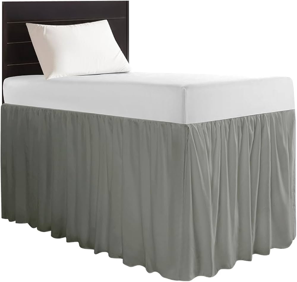 Dorm Room Bed Skirt - College Dorm Bed Skirt - Long Bed Skirt Dorm - Extra Long Dorm Bed Skirt Twin XL - Ruffled Dorm Skirt - Split Corner, Easy Care, Twin-XL - 36" Drop, Light Grey