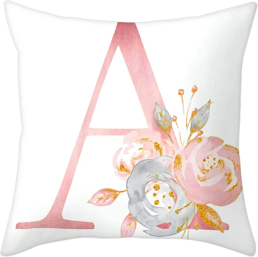 Eanpet Throw Pillow Covers Alphabet Decorative Pillow Cases ABC Letter Flowers Cushion Covers 18 x 18 Inch Square Pillow Protectors for Sofa Couch Bedroom Car Chair Home Decor (A)