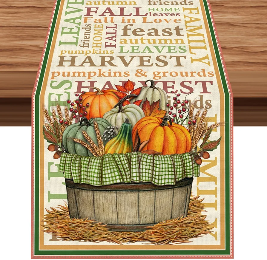 Fall Table Runner Fall Autumn Thanksgiving Friendsgiving Harvest Festival Decorations and Supplies for Home Kitchen Dining Room Table (13 X 72 Inch)