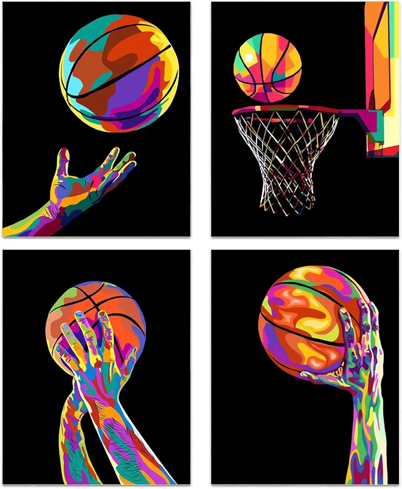 TOCDGOO Inspirational Basketball Wall Art Prints, Creative Basketball Wall Art, Basketball Sports Canvas Posters for Boys Room Bedroom Living Room Gym Office Decoration, Set of 4 - (8"x10" Unframed)