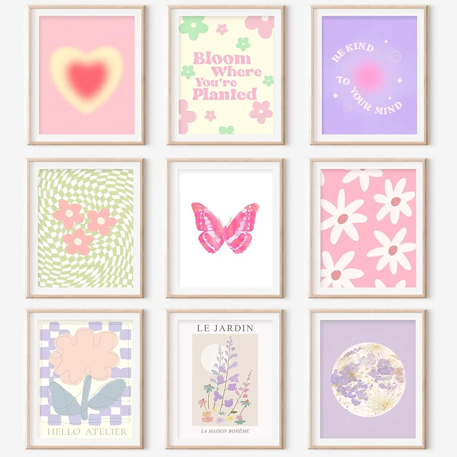 9Pcs Danish Pastel Room Decor Aesthetic, Pastel Pink Wall Art, Danish Pastel Posters Paintings, Cute Pictures Prints for Bedroom Dorm Decorations, Danish Pastel Wall Collage (8x10 UNFRAMED)