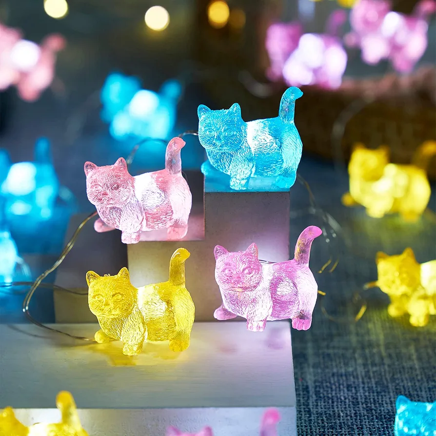 Cat Decorative Lights Pet Fairy String Lights Cute Gifts Novelty Kitty Lights 30LED 10ft USB Plug in or Battery Operated for Birthday Baby Shower Bedroom Xmas Kids Room Decor