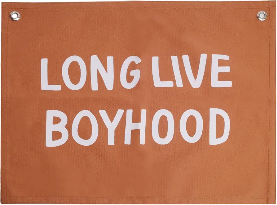 Canvas Long Live Boyhood Banner Wall Flag Wall Art for Nursery,12"x 16" Modern Kids Room Decor Kids Banner Canvas Banner Brown Flag