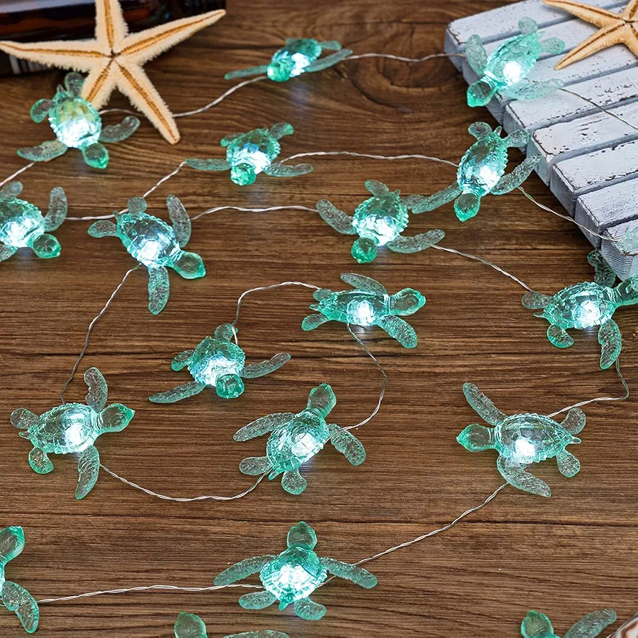 Turtle Decor String Lights, Beach Theme Decorations Lights for Christmas Decorations, Remote 10 ft 30 LEDs with USB Plug in for Bathroom Bedroom Camping Wedding Birthday Party