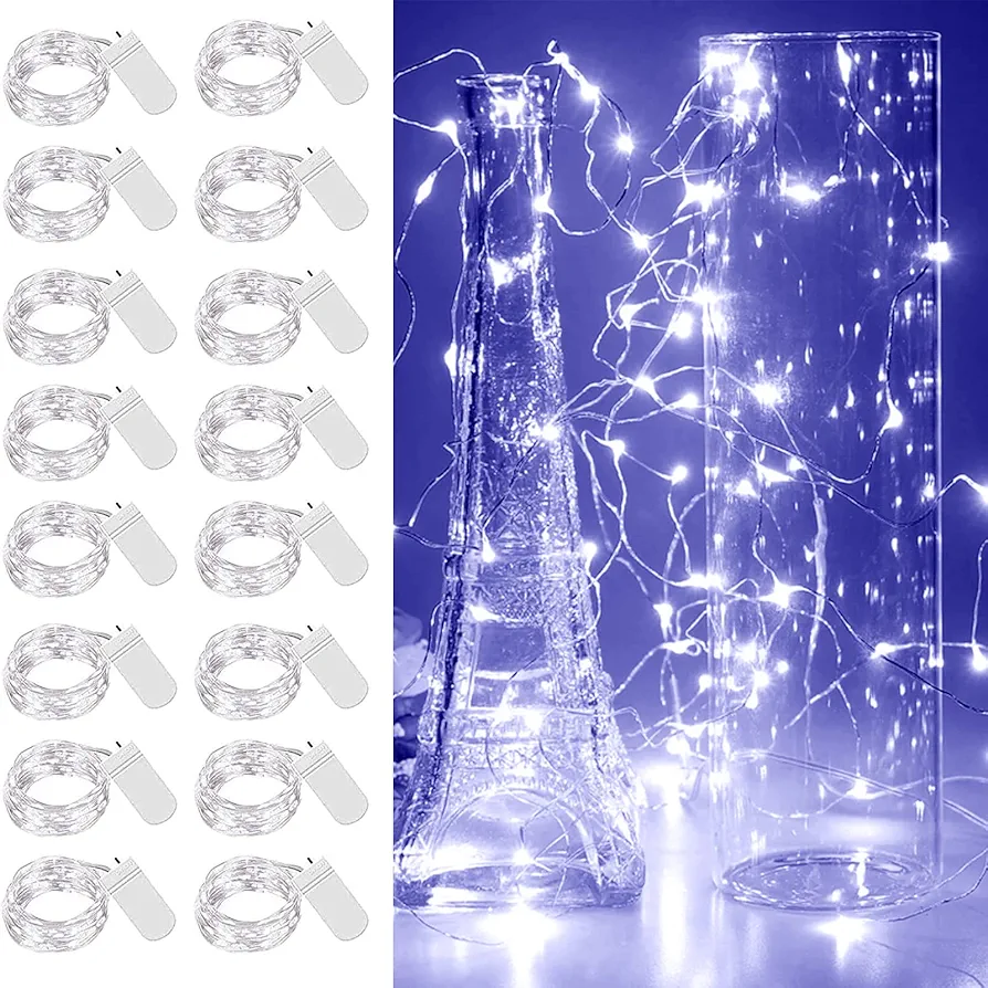 VOOKRY 16 Pack 10ft 30 LEDs Fairy Lights Battery Operated, Waterproof Silver Wire Mini String Lights, Firefly Starry Moon Lights for Jars DIY Wedding Party Bedroom Patio Christmas Decor(Cool White)