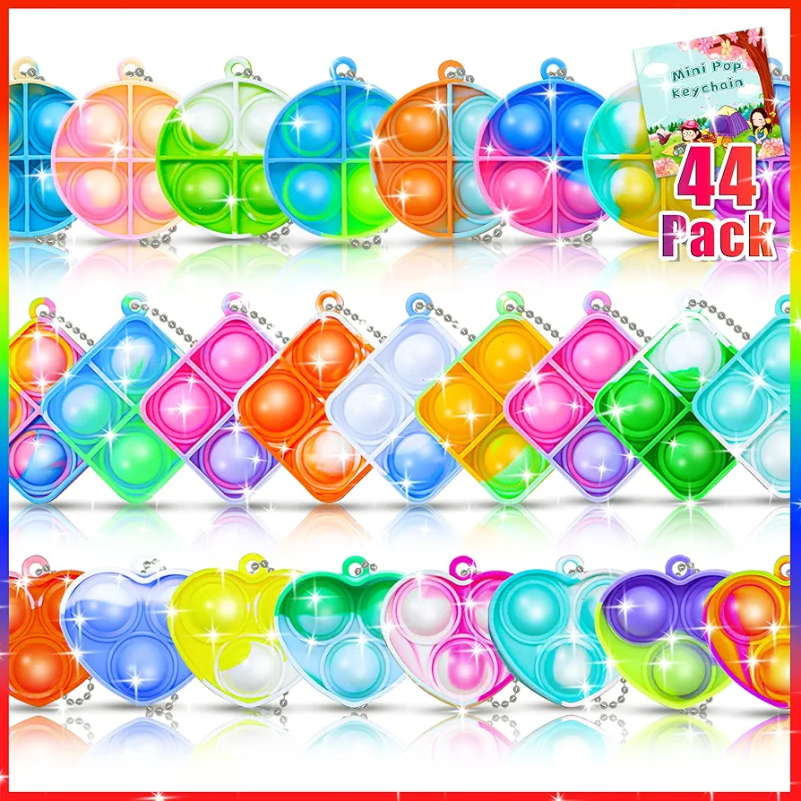 44 Pcs Party Favors Fidget Toys Bulk 42 Pack Mini Pop Keychain Toys Bulk Packs Sensory Stress Toys Party Popper Toy Classroom Birthday Goodie Bag Stuffers