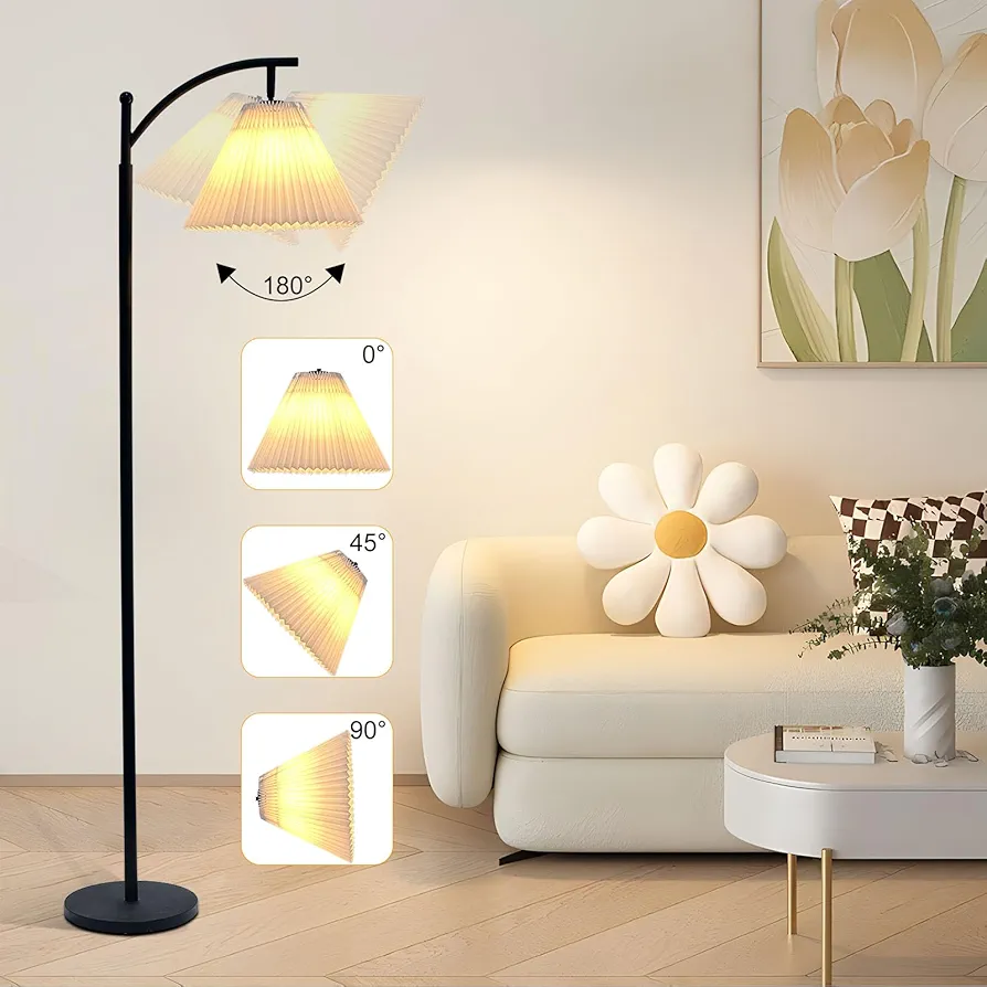 61" Modern Floor Lamp with TC Fabric Shade Adjustable lamp head Industrial Floor Lamp with 9W LED Bulb Standing Lamp with Foot switch Floor Lamp for Bedroom Pole Lamp for Office Study Room Hotel