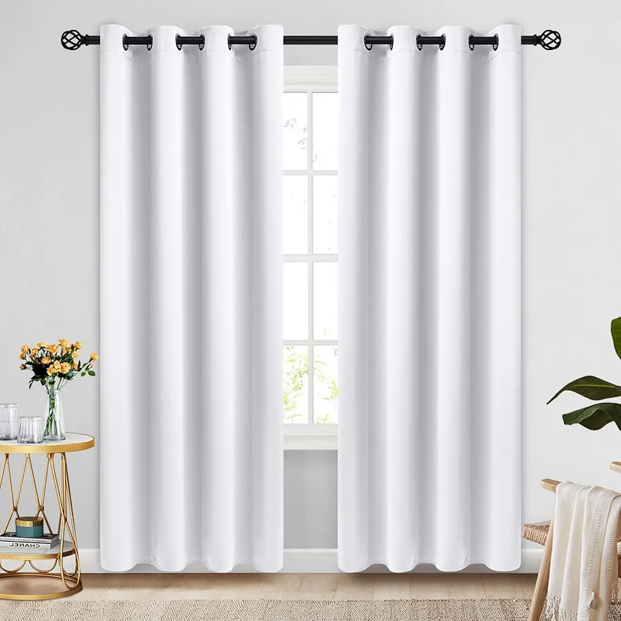 COSVIYA Blackout Curtains 84 inch length 2 panels set Pure White Room Darkening Window Treatments Insulated Thermal Curtain Drapes for Bedroom/Living Room,52x84 inches