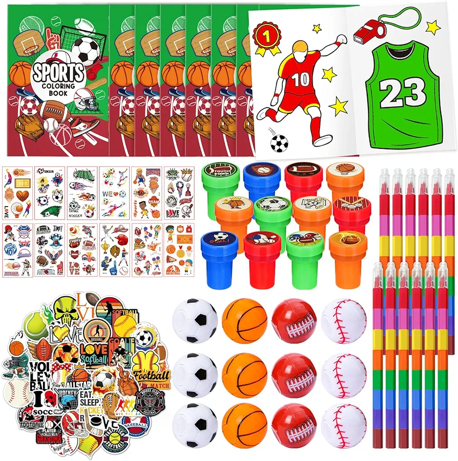 72 Pieces Sports Party Favors，Sports Goodie Bags Fillers ，Sports Coloring Book with Crayons，Ball birthday Party Supplies，Sports Games Class Prizes Gift for Classroom Sports School Party