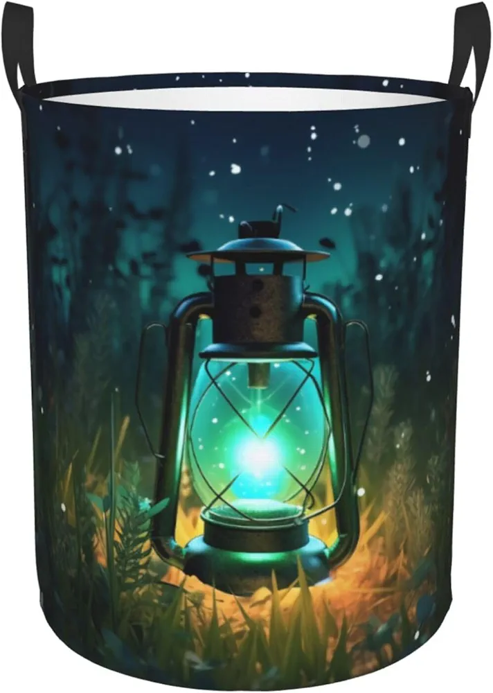 Laundry Baskets with Handles Waterproof Small inches Storage Basket, Collapsible Laundry Hampers, Laundry Room Organization & Apartment Essentials - Fireflies and Lantern