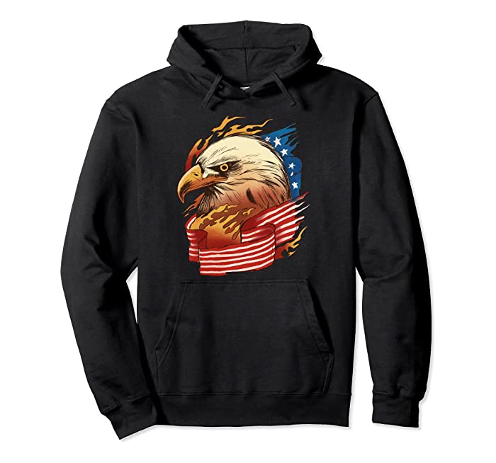 Proud American Flag Eagle Illustration - America Pride - 4th Pullover Hoodie