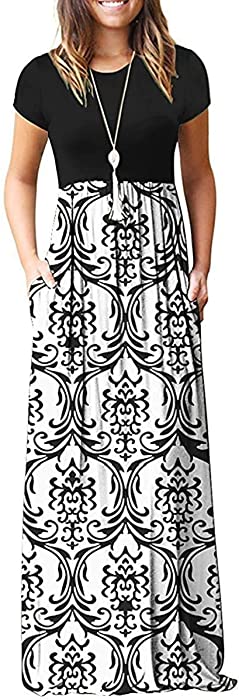 EUOVMY Women's Short Sleeve Loose Plain Maxi Dresses Casual Long Dresses with Pockets