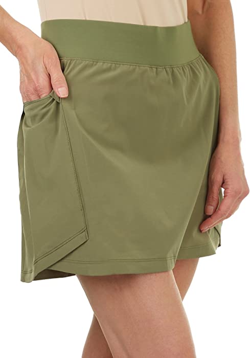 Reel Legends Petite Adventure Solid Zip Pocketed Skort Medium Petite Olive Green