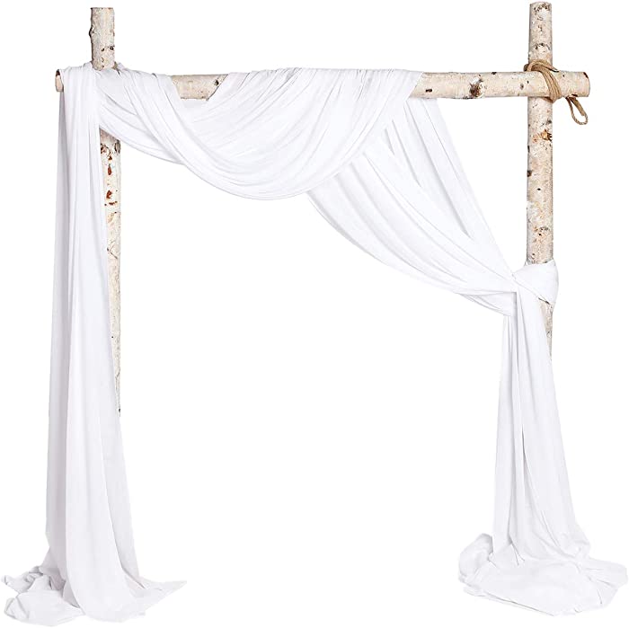 SHERWAY 2 Panels Chiffon Fabric Drapery Wedding Arch Drapes, Party Backdrop Curtain Panels, Ceremony Reception Swag Decoration (27 x 216 Inch, White & White)