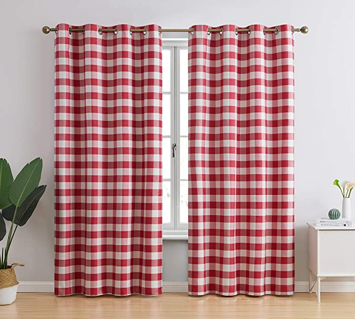 HLC.ME Andersen Buffalo 100% Complete Blackout Thermal Insulated Energy Savings Heat/Cold Blocking Floor Length Grommet Curtain Drapery Panels for Bedroom & Living Room, 2 Panels (52 W x 84 L, Red)