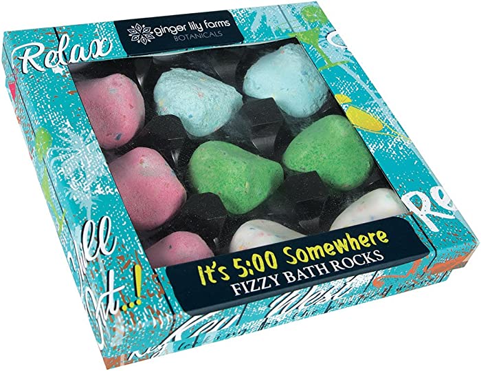 Ginger Lily Farm's Botanicals It's 5:00 Somewhere, Fizzy Bath Rocks Gift Set, One Ounce Each, Lily, 9 Count