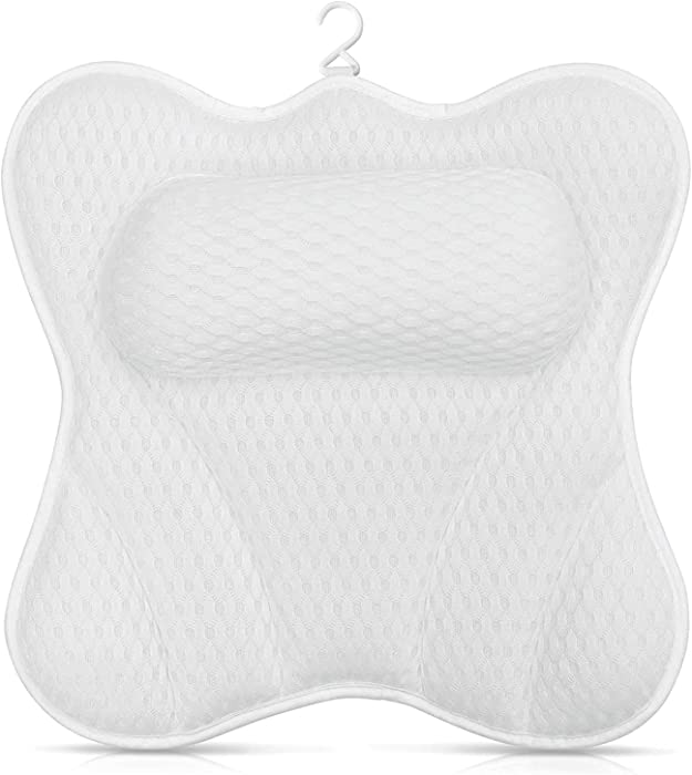 MTJYO Bath Pillow Ergonomic Bath Pillows for Tub Neck and Back Support, Luxury Soft 4D Bath Tub Pillow with 6 Suction Cups for Body Relaxing, 16.5''x16.5''