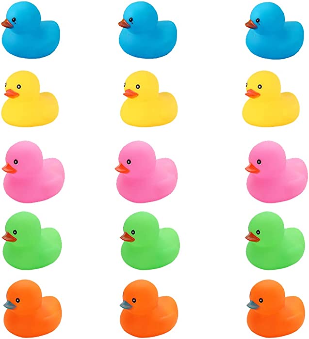 YUERFEILA Bath Duck Toys 15 PCS Colorful Mini Rubber Ducks Squeak and Float Duckies Baby Shower Toy Party Decoration for Toddlers Boys Girls (2.2’’)