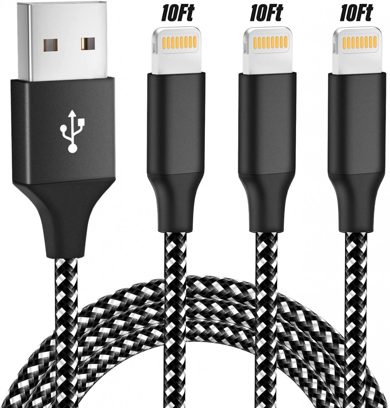 [Apple MFi Certified] iPhone Charger 3 Pack 10FT Lightning Cable Fast Charging Nylon Braided Long iPhone Charger Cord Compatible with iPhone 13 12 11 Pro Max XR XS X 8 7 6 Plus SE iPad and More