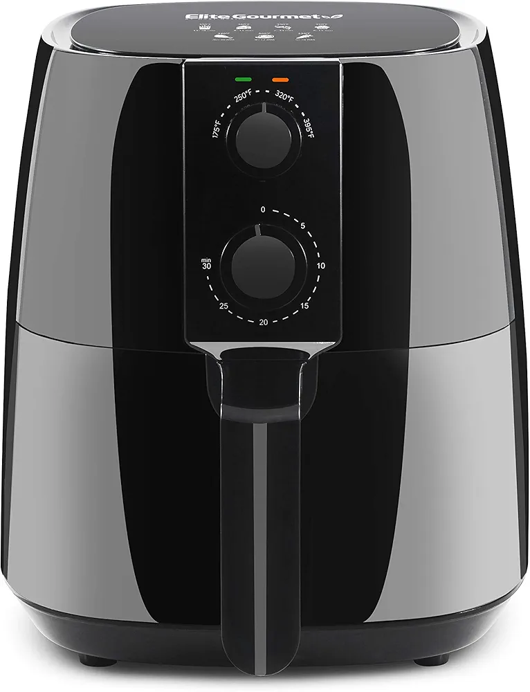 Elite Gourmet EAF-4617X Electric Digital Hot Air Fryer, 1350Watts, Oil-Less Healthy Cooker, Timer & Temperature Controls, 4 Quart, Black