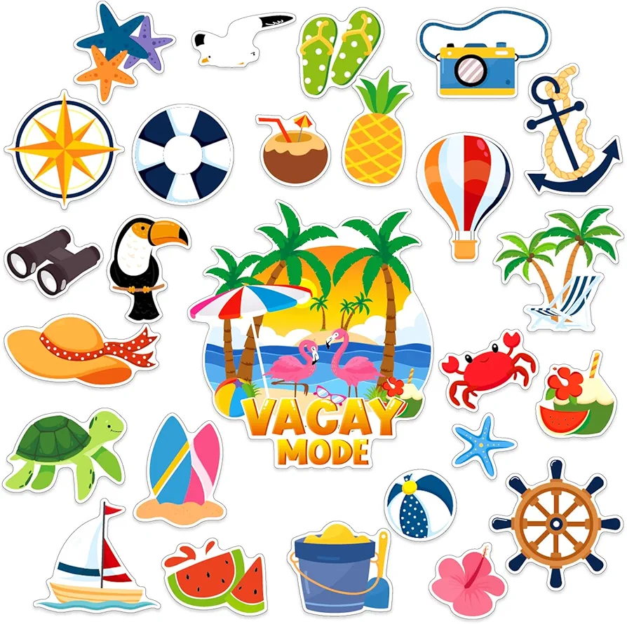 26 Pcs Summer Beach Cruise Door Magnets Set Cruise Door Decorations Palm Tree Cruise Cabin Door Magnetic Signs Hawaii Tropical Carnival Cruise Accessories for Stateroom Door Refrigerator Car