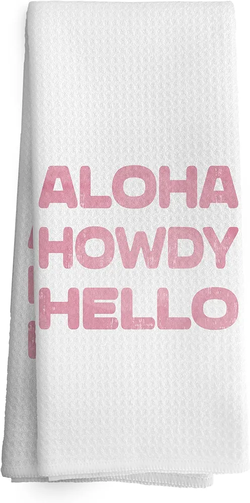 Pink Aloha Howdy Hello Kitchen Towels 16x24 Inches, Preppy Glitter Hot Pink Cowgirl Trendy Western Coastal Cowgirl Room Absorbent Dishcloths Tea Towels for Bathroom Decor, Teen Girl Gifts