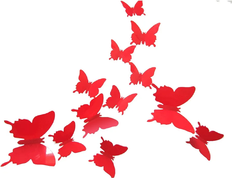 12Pcs 3D Butterfly Removable Wall Decals DIY Home Decorations Art Decor Wall Stickers Murals for Babys Kids Bedroom Living Room Classroom Office(Color:Red)