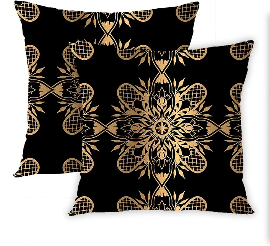 Subently Set of 2 Throw Pillow Cover Decorative Gold Mosaic Oriental Black Morocco Home Car Sofa Office Meeting Room 20 x 20 Inch Pillow Case Home Sofa Office