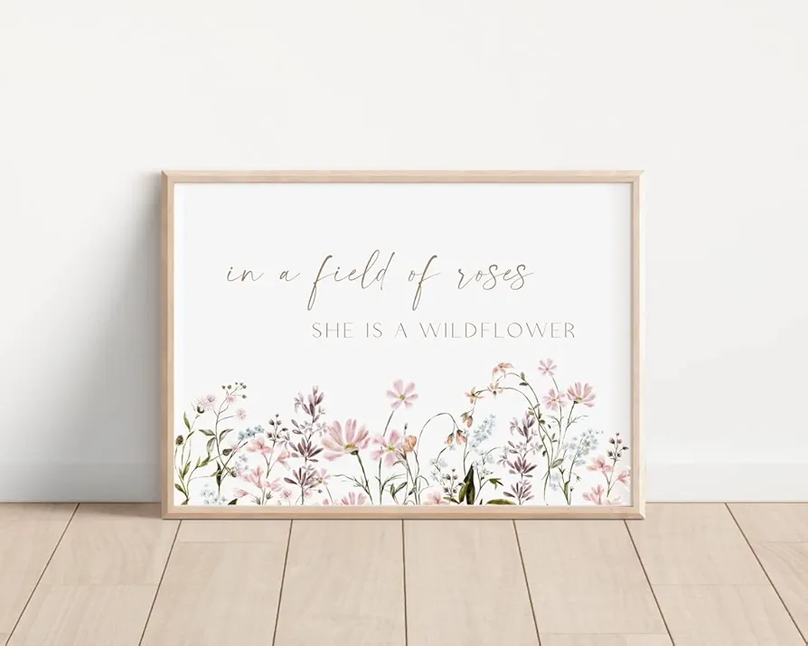 NATVVA Wall Decor She is A Wildflower - in A Field of Roses Canvas Art Wall Art Prints Painting Picture Artwork Girl Nursery Baby Room Decoration for Living Room No Frame