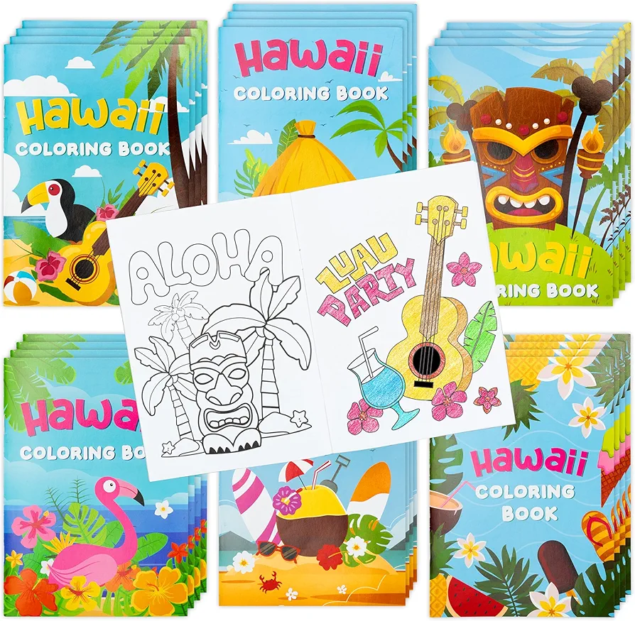 Summer Hawaii Coloring Books for Kids- 24Pcs DIY Art Book with Beach Flamingo Bulk Creativity Color Booklet for Summer Carnival Party Goodie Bag Gift Stuffer School Classroom Activity Supplies