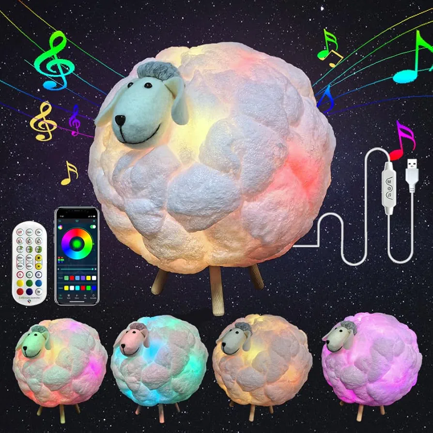 3D Big Sheep lightning Light Kit Music Sync Warm White Multicolor light Changing Strip Lights 360 Degree Wireless Remote APP NO DIY Decorations for Adults and Kids Indoor Home Bedroom (BIG)