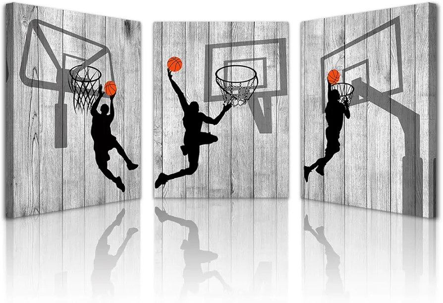 Lapremoly Canvas Wall Art For Living Room Wall Decorations For Bedroom Boy's Room Decor Black And White Pictures Sport Play Basketball Wall Paintings Office Prints Artwork Modern Home Decor 3 Piece