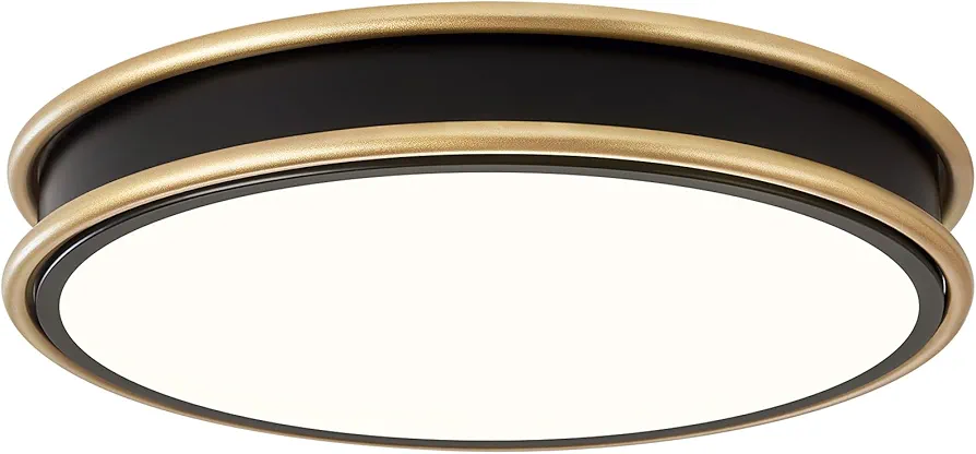 Modern Ceiling Light Fixture, Black and Gold LED Round Flush Mount Ceiling Lighting, Minimalist Close to Ceiling Lamp for Kitchen Hallway Bedroom Bathroom Laundry Living Room(Black & 11.81 Inch)