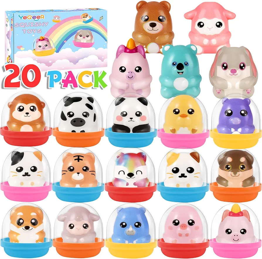 20 Pack Squishy Toys, Kawaii Squishys Slow Rising Animals with Treasure Box, Birthday Christmas Classroom Party Favors for Kids, Pinata Stuffers, Carnival Prizes for Boys Girls