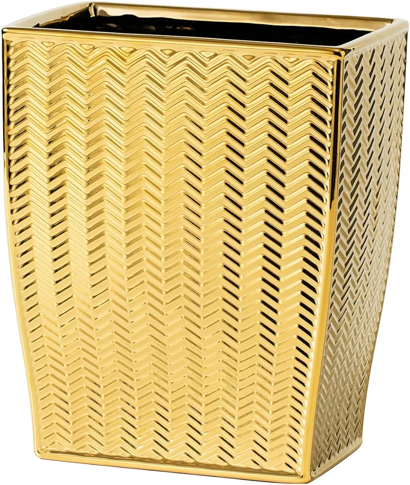 Bathroom Trash Can, Stylish Garbage Container Bin for Living Room, 1.32 Gallon/5 Liters Gold Small Trash Can, Waste Basket for Bathroom, Kitchen, Office, Bedroom-Room Decor