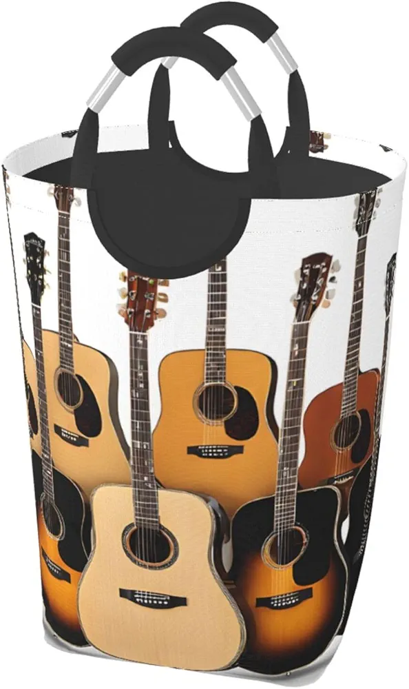 Laundry Basket Collapsible Clothes Hamper for Dirty Clothes, Laundry Bag with Handles Blanket Toys Storage Blanket, Dorm Room Essentials Accessories - Guitar Printed