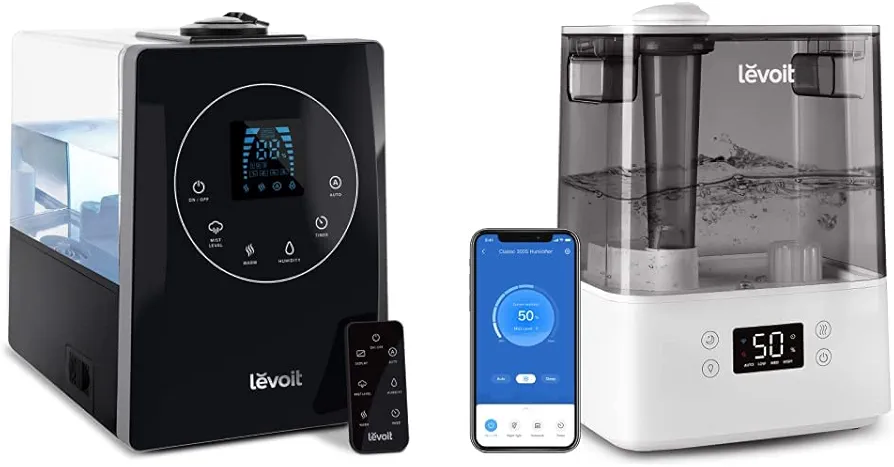 LEVOIT Humidifiers for Large Room Bedroom (6L), Black & Humidifiers for Bedroom Large Room Home, 6L Top Fill Cool Mist Air Ultrasonic for Plants Indoor with Essential Oils Diffuser, Gray