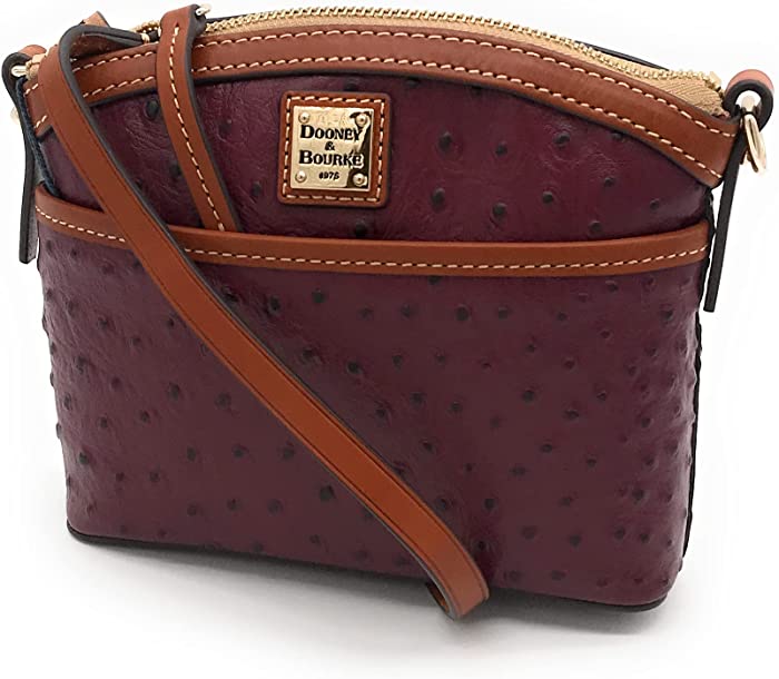 Dooney & Bourke Ostrich Embossed Leather Domed Crossbody (Burgundy)