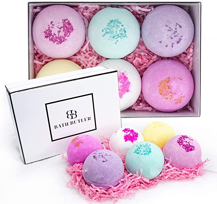 Bath Butler Bath Bombs for Women Bath Bombs Gift Box of 6 Large bathbombs with Dead Sea Salt Natural Shea Butter Adult Bath fizzies Aromatherapy Bubble Bath Bomb kit