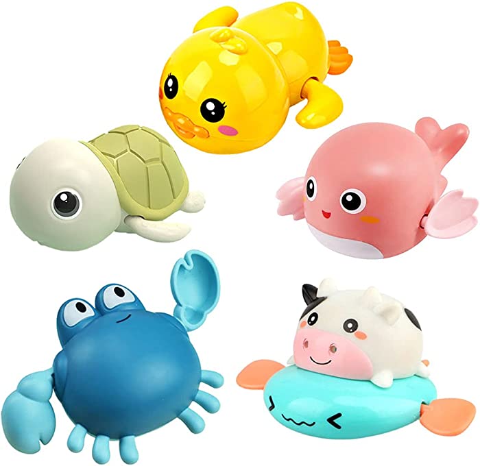 Bath Toy,Cute Animal Clockwork Bathtub Swimming Pool Toy,Baby Bath Toys for Toddlers 1-3, Boys & Girls Water Bath Toy Set,5 Pack