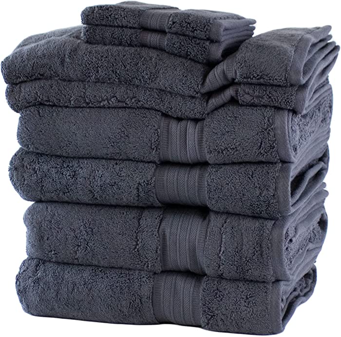 900 GSM 100% Egyptian Cotton 8-Piece Towel Set - Premium Hotel Quality Towel Sets - Heavy Weight & Absorbent - 4 Bath Towels 30" x 55", 2 Hand Towels 20" x 30", 2 Washcloths 13" x 13" Charcoal