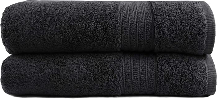 TRIDENT Bath Towels Set, 100% Air Rich Cotton Yarn, 2 Piece Bathroom Towels, Super Soft, High Absorbent Large Bath Towel, Soft Comfort 30" x 56", 550 GSM (Coal)